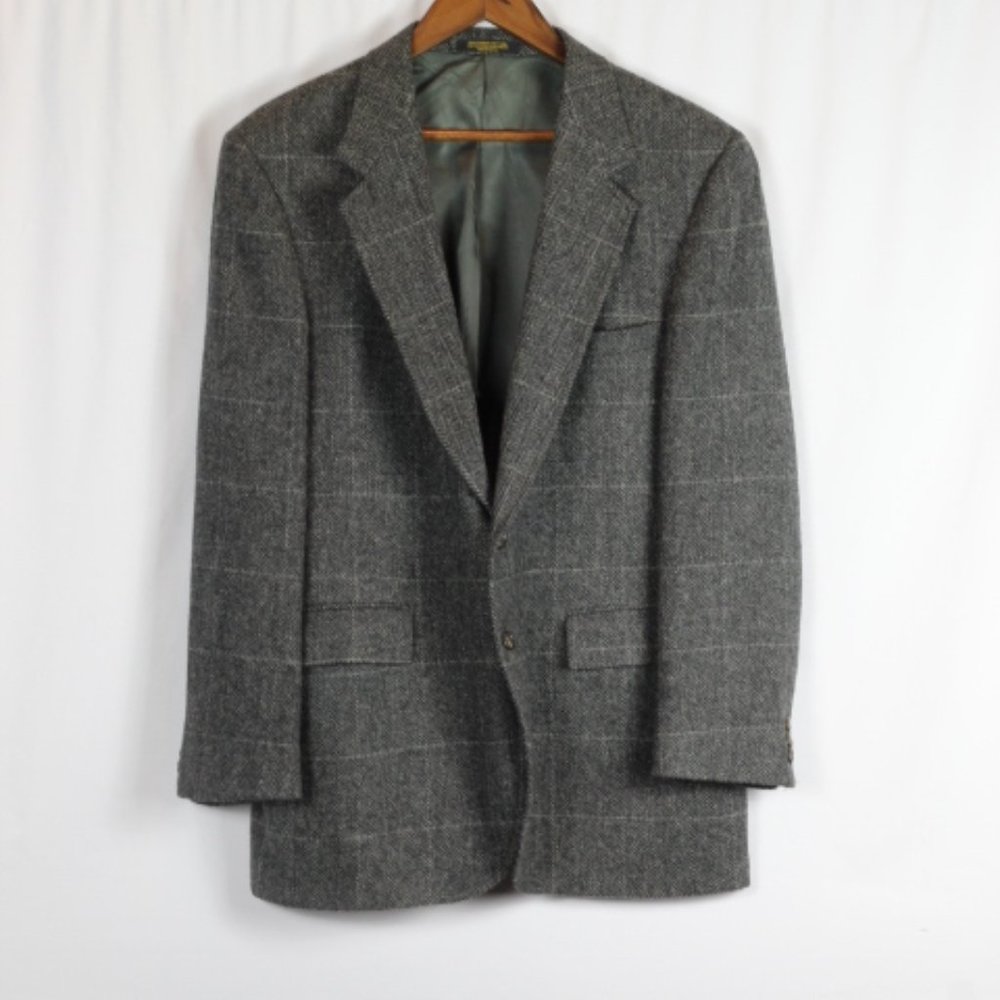 Evan Picone Gray Herringbone Pattern Men's Suit Jacket 2 Buttons Front Size 44